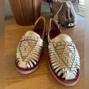 Gold Woven Leather Slip-on Huaraches